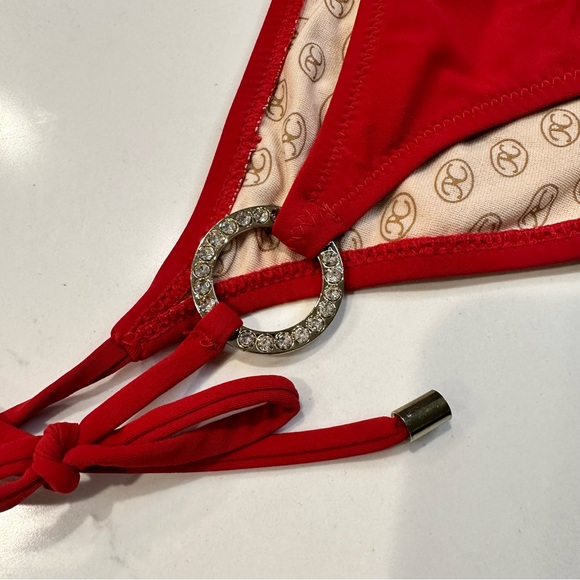 Anthropologie Red Carter String Bikini with Goldtone + Rhinestone Embellishments - Picture 6 of 9